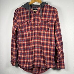 Quiksilver Red and Gray Plaid‎ Hoodie Shirt